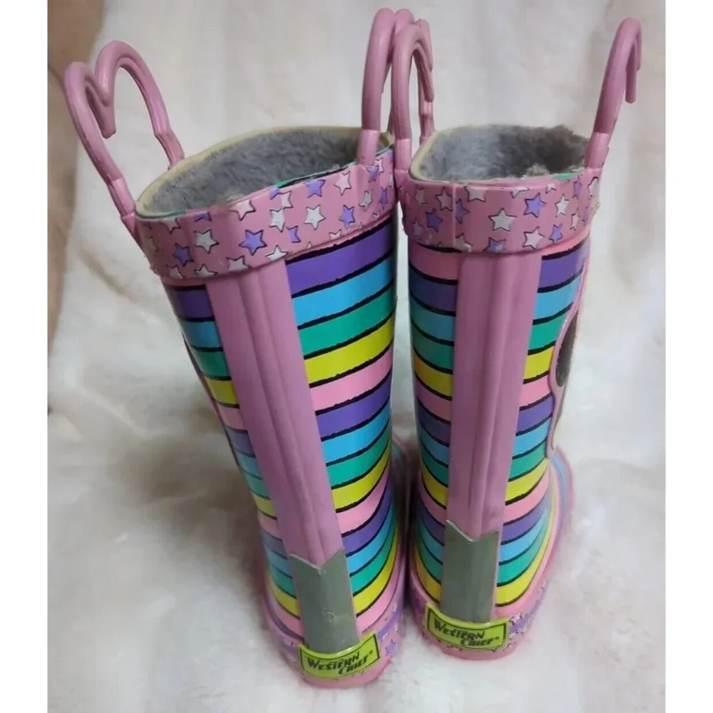 Western Chief Minnie Mouse Boots Girls Sz 7/8 fur lined rain‎ Pink